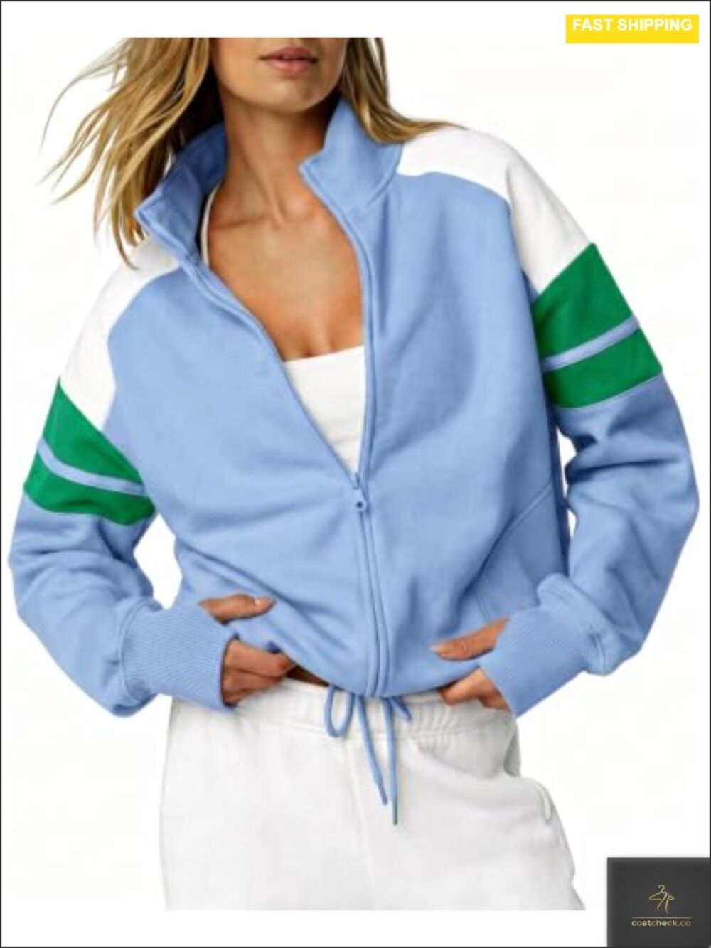 Oversized Zip Up Fleece Sweatshirt Jacket Drop Shoulder Drawstring Hem Women's